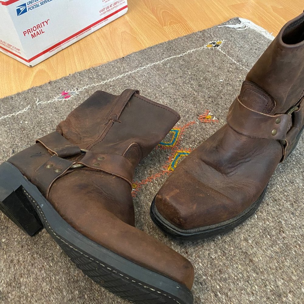 Frye Motorcycle Square-Toe Leather Harness Boots